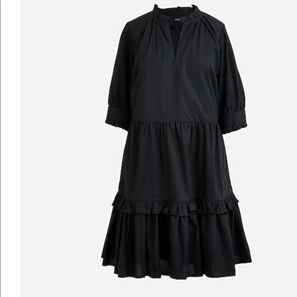 NWT J. Crew cotton poplin Tiered black dress 3/4 sleeve